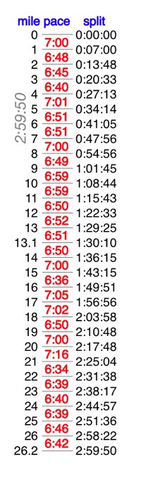 Marathon Pace Chart Bracelet